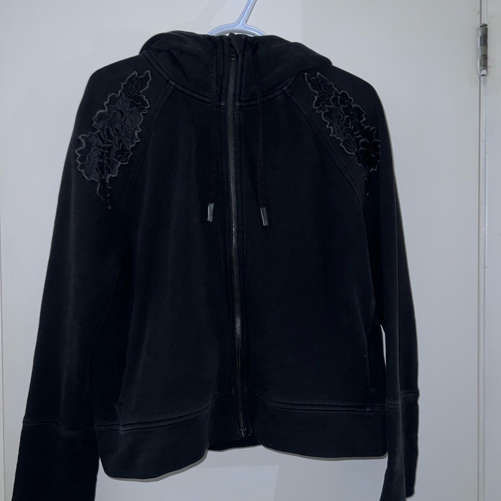 Black Lululemon Hoodie with Floral Embroidery